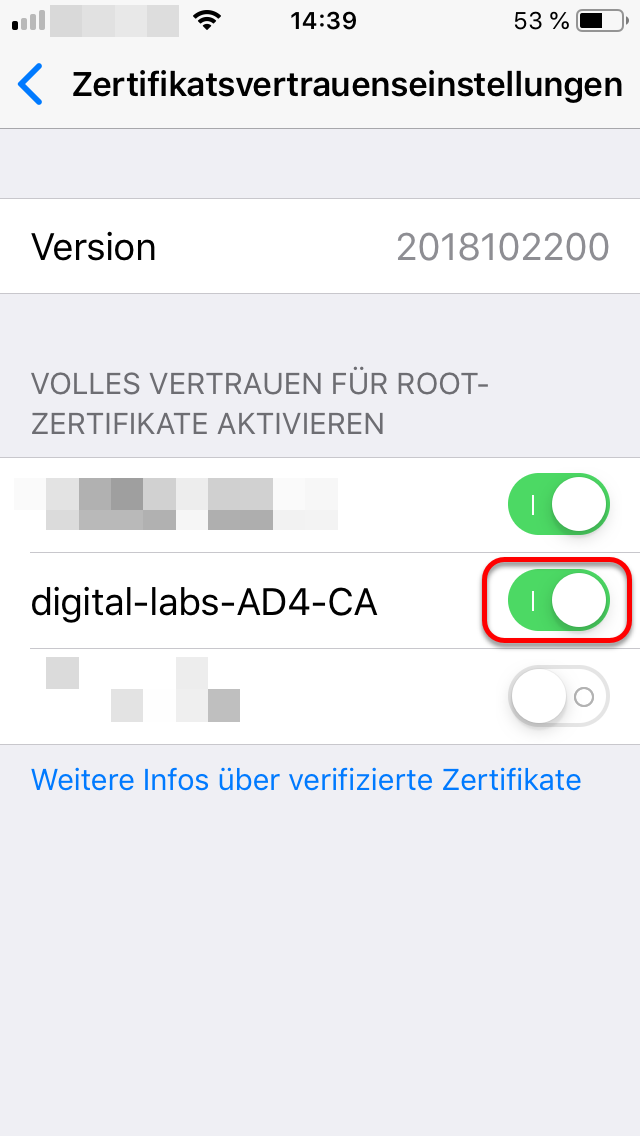 Allgemein Info Zerfifikatsvertrauenseinstellungen VollesVertrauenFürRootZertifikate