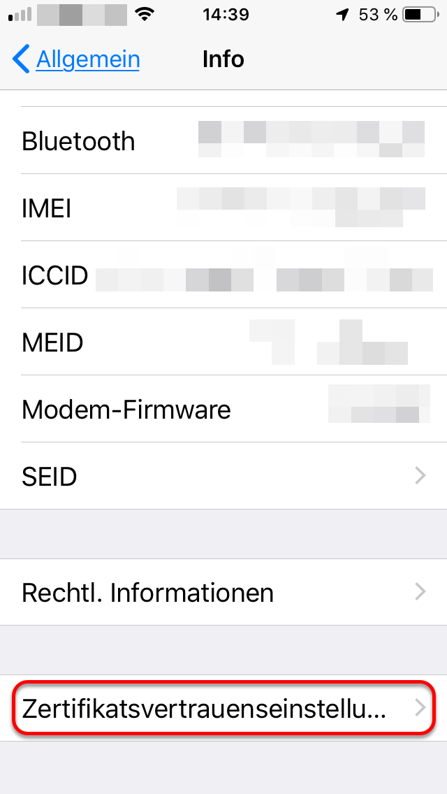 Allgemein Info Zerfifikatsvertrauenseinstellungen