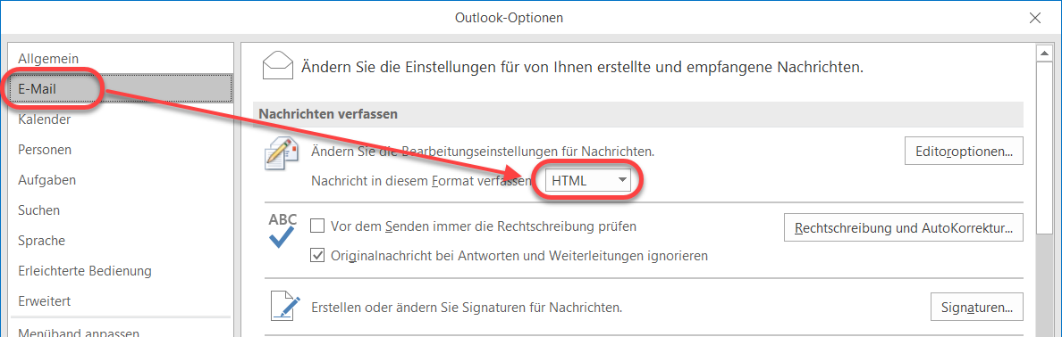 E-Mail verfassen als HTML