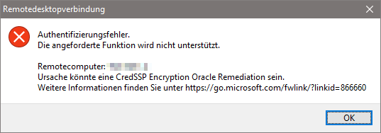 Remotedesktopverbindung Authentifizierungsfehler