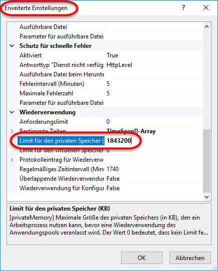 AppPool ErweiterteEinstellungen
